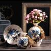 EliteBloom Ceramic White Bottles 3 Sets of Ceramic Vases, Chinese Vase Home Decoration, Modern Vase Set (Blue) view 1
