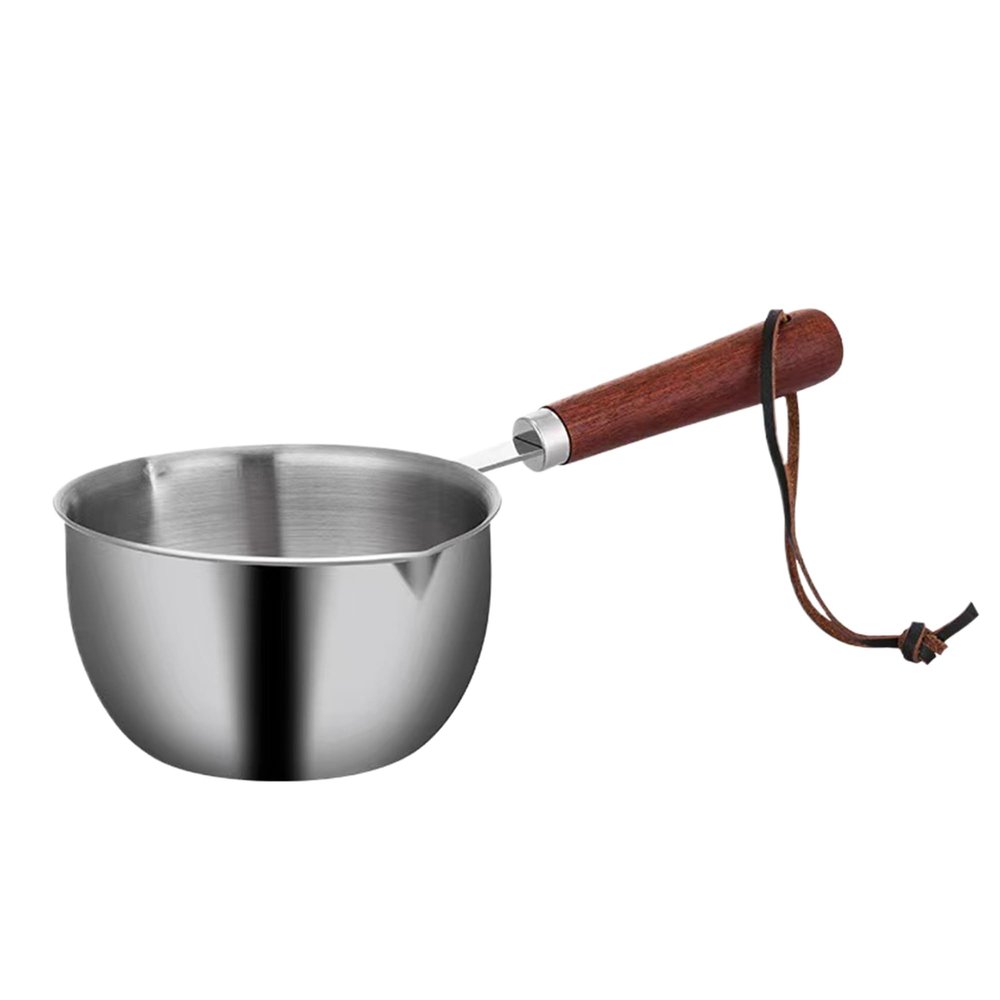 Butter Warmer Stainless Steel Pot:Chocolate Melting Pot with Wooden Handle,Dual Pour Spout Milk Warmer Pot,Small Heating Cookware for Stove,Induction Cooker (300ml)