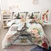 Nttopship Romantic Eiffel Tower Comforter Set Queen Size for Adults 3Pcs,Retro Style Eiffel and Flowers Bedding Set Soft Comfoter for All Season view 1