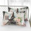Nttopship Romantic Eiffel Tower Comforter Set Queen Size for Adults 3Pcs,Retro Style Eiffel and Flowers Bedding Set Soft Comfoter for All Season view 4