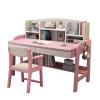 Solid Wood Desk Kids Desks with Drawers and Bookshelf, Height-Adjustable Desk Suit for All Ages, Learning Computer Workstation Writing Desk with Hooks, Study Home Office Desk ( Color : Pink with chair view 1