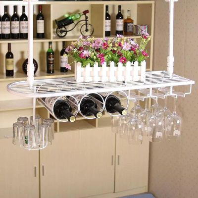 Hanging Floating Shelves - Ceiling Display Stand, Height Adjustable Wine Rack, Retro Style Iron Storage Shelves, Wine Bottle Rack With Wine Glass Rack, Easy Installation ( Color : White , Size : 100*2