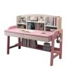 Solid Wood Desk Kids Desks with Drawers and Bookshelf, Height-Adjustable Desk Suit for All Ages, Learning Computer Workstation Writing Desk with Hooks, Study Home Office Desk ( Color : Pink without ch view 1