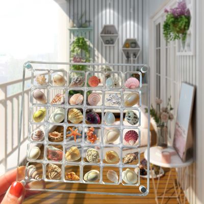 Acrylic Magnetic Seashell Display Box, 36/64/100 Grids Clear Acrylic Seashell Display Box, Diamond Gemstone Beads Storage Display Organizer Box