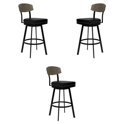 Home Square 30" Modern Faux Leather Barstool in Black & Gray Walnut - Set of 3