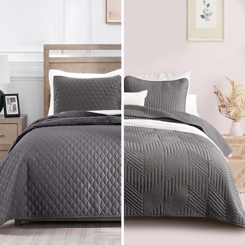 Exclusivo Mezcla Ultrasonic Reversible King Quilt Bedding Set and Modern Geometric Quilt Set Bundle