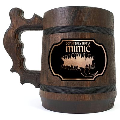BestGiftMugs Definitely Not A Mimic DnD Wooden Beer Mug, Beer Tankard, Personalized Beer Stein, DnD Gift