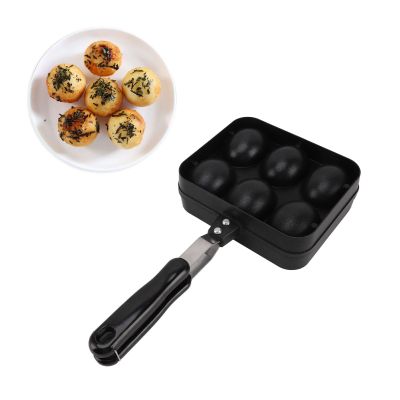 Takoyaki Grill Pan, Double Sided Takoyaki Maker Takoyaki Baking 6 Holes Nonstick Takoyaki Pan Kitchen Cooking Baking Cake Tool Black