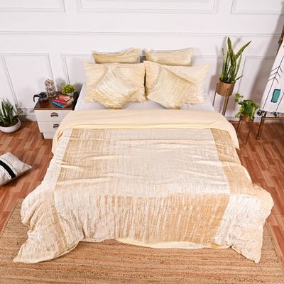 DecorAvenue Ultra-Luxe Crushed Velvet Duvet Cover, Boho Bedding UO Comforter Bedding Donna Cover,3 Pc Duvet Set, Velvet Bedding Set(Custard Yellow,UK Single 135 x 200 Centimeters)