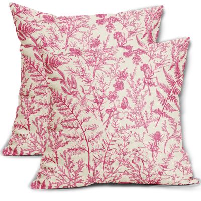 sorfbliss Hot Pink Floral Pillow Covers 18x18 Set of 2 Botanical Print Vintage Spring Flower Plant Cream Decorative Throw Pillow Cases Outdoor Farmhouse Cushion Covers Decor for Sofa Couch Bed