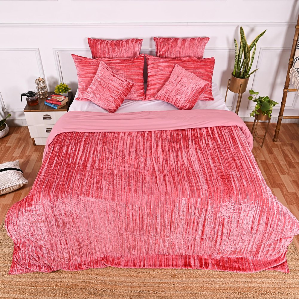 DecorAvenue Ultra-Luxe Crushed Velvet Duvet Cover, Boho Bedding UO Comforter Bedding Donna Cover,3 Pc Duvet Set, Velvet Bedding Set(Pink,Twin XL 59" x 102")