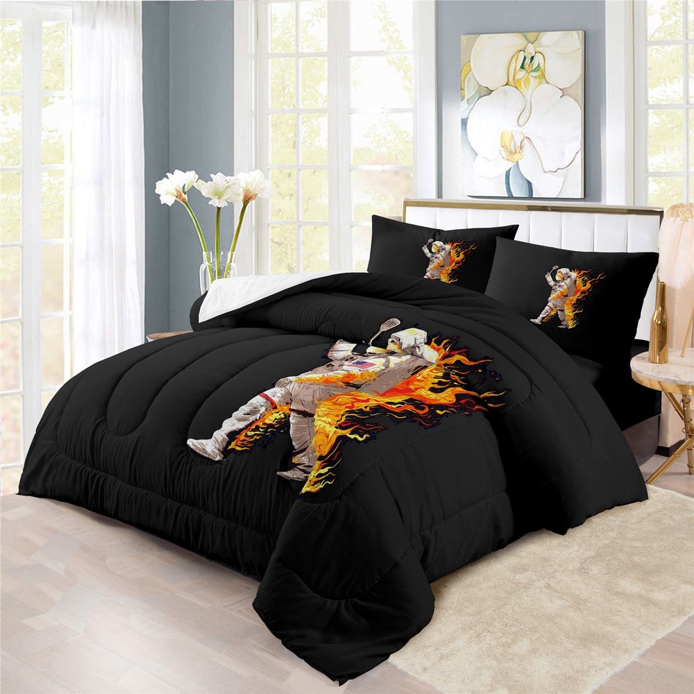 Astronaut Design Comforter Set | Space Explorer Outer Space Cosmic Adventure Prints Bedding Set | with Soft Comforter+2 Pillow Shams(3PCS) or Sheet (4PCS) (C,Queen-4PCS)