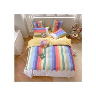 4Pcs Preppy Bedding Sheets & Pillowcases Sets, Cotton Bed Sheets and Pillow Covers and Duvet Cover, Soft Bed Set, Bedding Sets & Collections, Bedsheets for Women, Men, Teen Girl Boys CD3-937-2