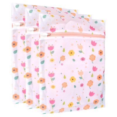 3Pcs Durable Mesh Laundry Bag, Durable Laundry Bags with Premium Zipper (Flower)