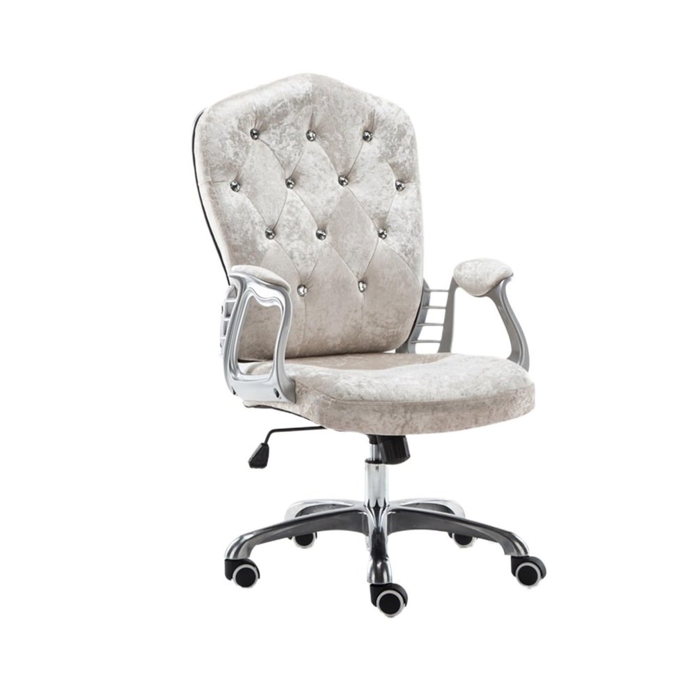 Aimery Home Velvet Office Chair, Adjustable Petal Accent Chair, Ergonomic Makeup Computer Chair 360 Swivel, Upholstered Desk Chair for Vanity Living Room Bed Room (Color : Beige)