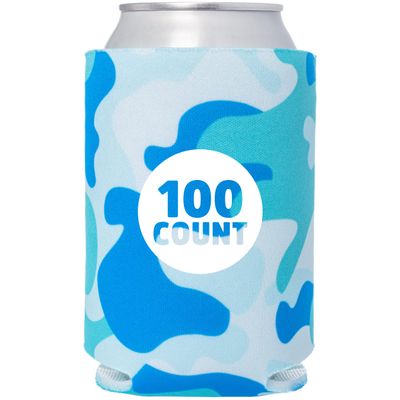 100 Pcs Blank Camo Colored Collapsible Can Coolers - Perfect for Sublimation Printing, HTV or Screen Print (Sky Blue Camo)