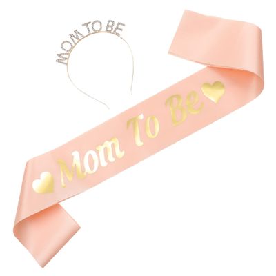 ifundom Mom Sash and Headband Set Gold Headband and Sash for Shower Pregnancy Photo Props and Easy to Wear for Maternity Celebrations