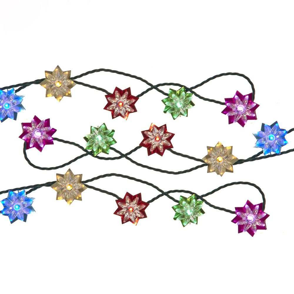 Kurt Adler 15.7-Foot UL 20-Light Multicolor LED Clear Lotus Flower Light Set with Green Wire