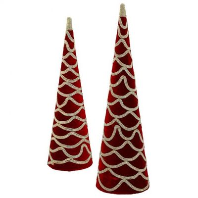 Regency International 18-24"" Velvet with Jewel Cone Tree, Set of 2, Dark Red, MTX72826-DKRD