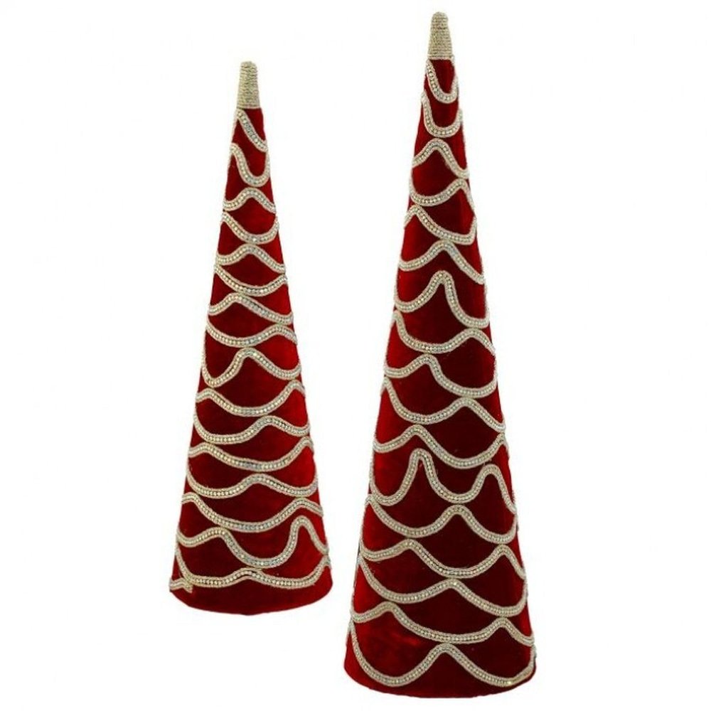 Regency International 18-24"" Velvet with Jewel Cone Tree, Set of 2, Dark Red, MTX72826-DKRD