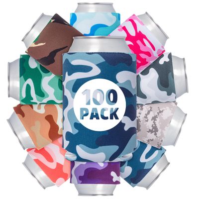 100 Pcs Blank Camo Colored Collapsible Can Coolers - Perfect for Sublimation Printing, HTV or Screen Print (Assorted Color)