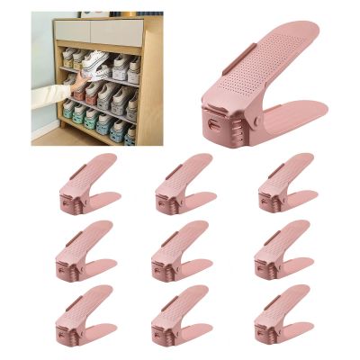 AKYLDI Shoe Stackers for a Pair of Shoes, Adjustable Shoe Space Saver, Double Deck Shoe Stackers for Freestanding Stacking Shoe Holder,Pink-25