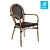 Flash Furniture Marseille Indoor/Outdoor Commercial Bistro Stack Chair - Curved Arms - Black Textilene Back and Seat - NAT Bamboo Print Metal Frame - Set of 4 view 4