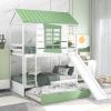 Musihy Bunk Bed Twin Over Twin Wood | Twin Over Twin Size House Bunk Bed with Convertible Slide and Trundle, White Green, Wood Bed view 3