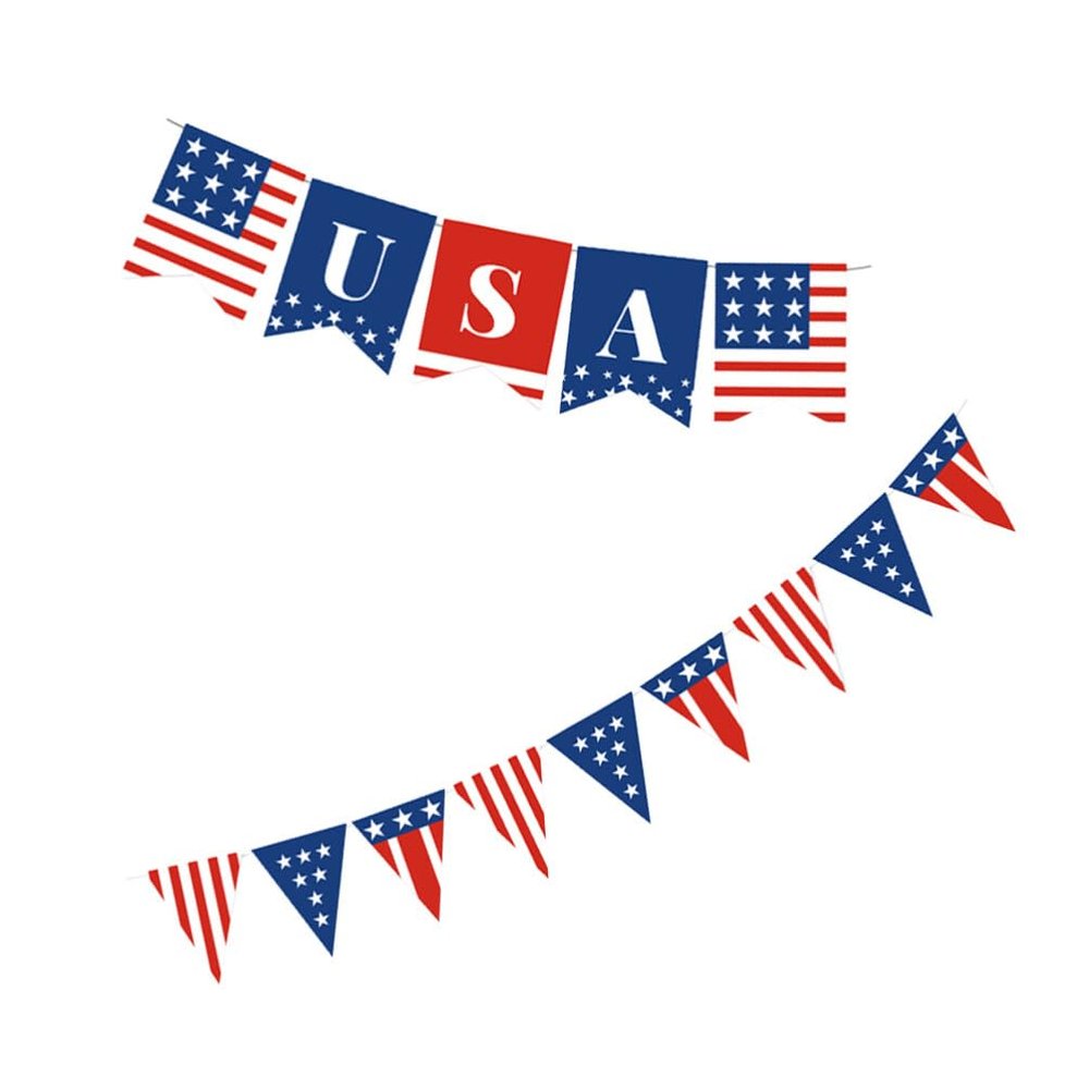 Alipis 2pcs Fourth of July American Banner Bunting Decoration Patriotic Party Hanging Banner for Independence Day Celebrations Lightweight Photo Background Selfie Props