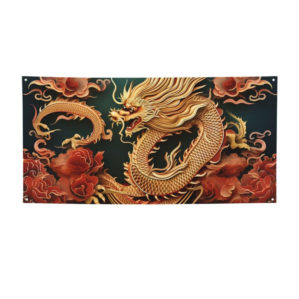 Banner Personalized Party Banners Dragon chinese background Large Banners With Four Metal Round Holes Banner Home Decoration for Birthday Lndoor Outdoo Signs for Business Party Decoration