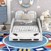 Musihy Twin Bed Frames White | Twin Size Race Car-Shaped Platform Bed with Wheels, White, Wood Bed view 1
