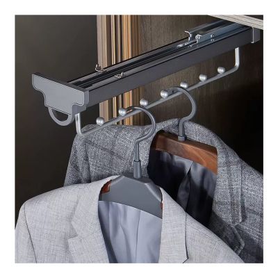 Pull Out Clothes Hanger Rail,for Closet,Adjustable Aluminum Alloy Clothes Storage Hanger Rack Barfor Pants Coats (Color: Gray,Size: 35x11x12cm)