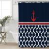 ZOE STORE Shower Curtains for Bathroom Accessories, Nautical Red Anchor Polyester Fabric Bathtub Curtain with 12 Hooks, Ocean Coastal Blue White Geometric Waterproof Shower Curtains 36 x 78 Inches view 1