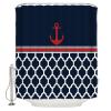 ZOE STORE Shower Curtains for Bathroom Accessories, Nautical Red Anchor Polyester Fabric Bathtub Curtain with 12 Hooks, Ocean Coastal Blue White Geometric Waterproof Shower Curtains 36 x 78 Inches view 2