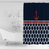 ZOE STORE Shower Curtains for Bathroom Accessories, Nautical Red Anchor Polyester Fabric Bathtub Curtain with 12 Hooks, Ocean Coastal Blue White Geometric Waterproof Shower Curtains 36 x 78 Inches view 3
