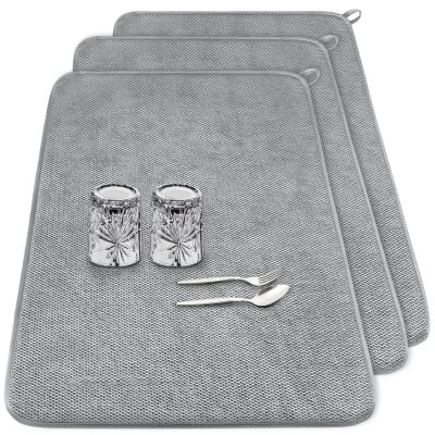 3 Pcs XXL Dish Drying Mats,Absorbent Microfiber Drainer Mat,Large Size Kitchen Counter Pads for Coffee,Rack,Under Sink,Draining Racks,Countertops,Pinstripe(Gray,2417")