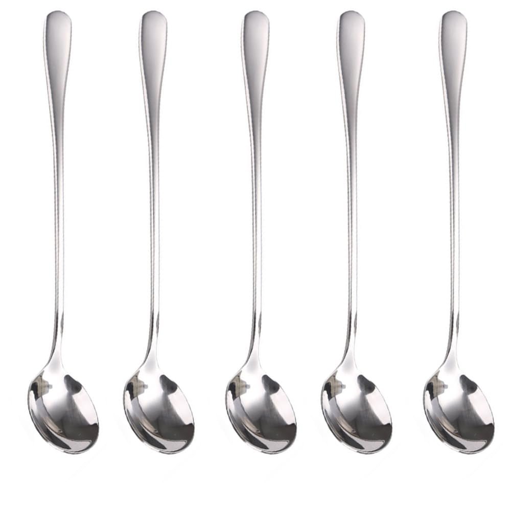 SagaSave 5 Pcs Long Handle Spoon Coffee Stirrer Stainless Steel Iced Teaspoon for Milks Tea Mixing Cocktail Stirring Cold Drink (Round Head Spoon)