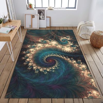 Abstract Blue Feather Area Rug, Modern Peacock Feather Swirl Indoor Non Slip Large Area Rugs, Machine Washable Breathable Durable Carpet for Room Sofa Living Room Home Decor - 6 ft x 8 ft