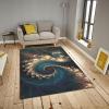 Abstract Blue Feather Area Rug, Modern Peacock Feather Swirl Indoor Non Slip Large Area Rugs, Machine Washable Breathable Durable Carpet for Room Sofa Living Room Home Decor - 6 ft x 8 ft view 4