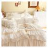 ADovz Vintage Chic White Blue Elegant Ruffled Duvet Cover Set 100% Cotton Twin Queen King Family Size Bedding Ruffles Elastic Bedskirt,Bed Sheets view 2