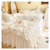 ADovz Vintage Chic White Blue Elegant Ruffled Duvet Cover Set 100% Cotton Twin Queen King Family Size Bedding Ruffles Elastic Bedskirt,Bed Sheets view 3