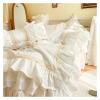 ADovz Vintage Chic White Blue Elegant Ruffled Duvet Cover Set 100% Cotton Twin Queen King Family Size Bedding Ruffles Elastic Bedskirt,Bed Sheets view 4