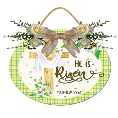 Boylee Spring Wreaths Sign for Front Door Farmhouse Spring Door Hanger Decor Rustic Wooden He Is Risen Hanging Door Wall Sign for Spring Seasons Holiday 12In, Springsign9