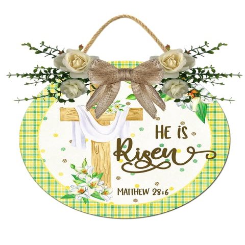 Boylee Spring Wreaths Sign for Front Door Farmhouse Spring Door Hanger Decor Rustic Wooden He Is Risen Hanging Door Wall Sign for Spring Seasons Holiday 12In, Springsign9
