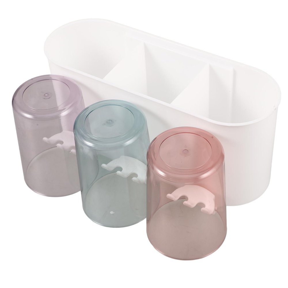 Amosfun Toothbrush Toothpaste Holder and Cups Set Bathroom Wall Mount Space Saving Toothbrush Holder Toothpaste Holder