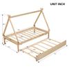 Wood Montessori Bed for Kids, Twin Size Floor Bed Frame with Trundle Bed, Modern Twin Daybed Pull Out Bed, Twin Size Teepee Bed Frame for Toddlers, No Box Spring Needed (Nature) view 2