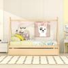 Wood Montessori Bed for Kids, Twin Size Floor Bed Frame with Trundle Bed, Modern Twin Daybed Pull Out Bed, Twin Size Teepee Bed Frame for Toddlers, No Box Spring Needed (Nature) view 3