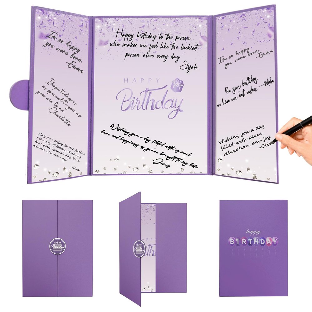 Crenics Purple Birthday Guest Sign in Book Alternative 12" x 18"