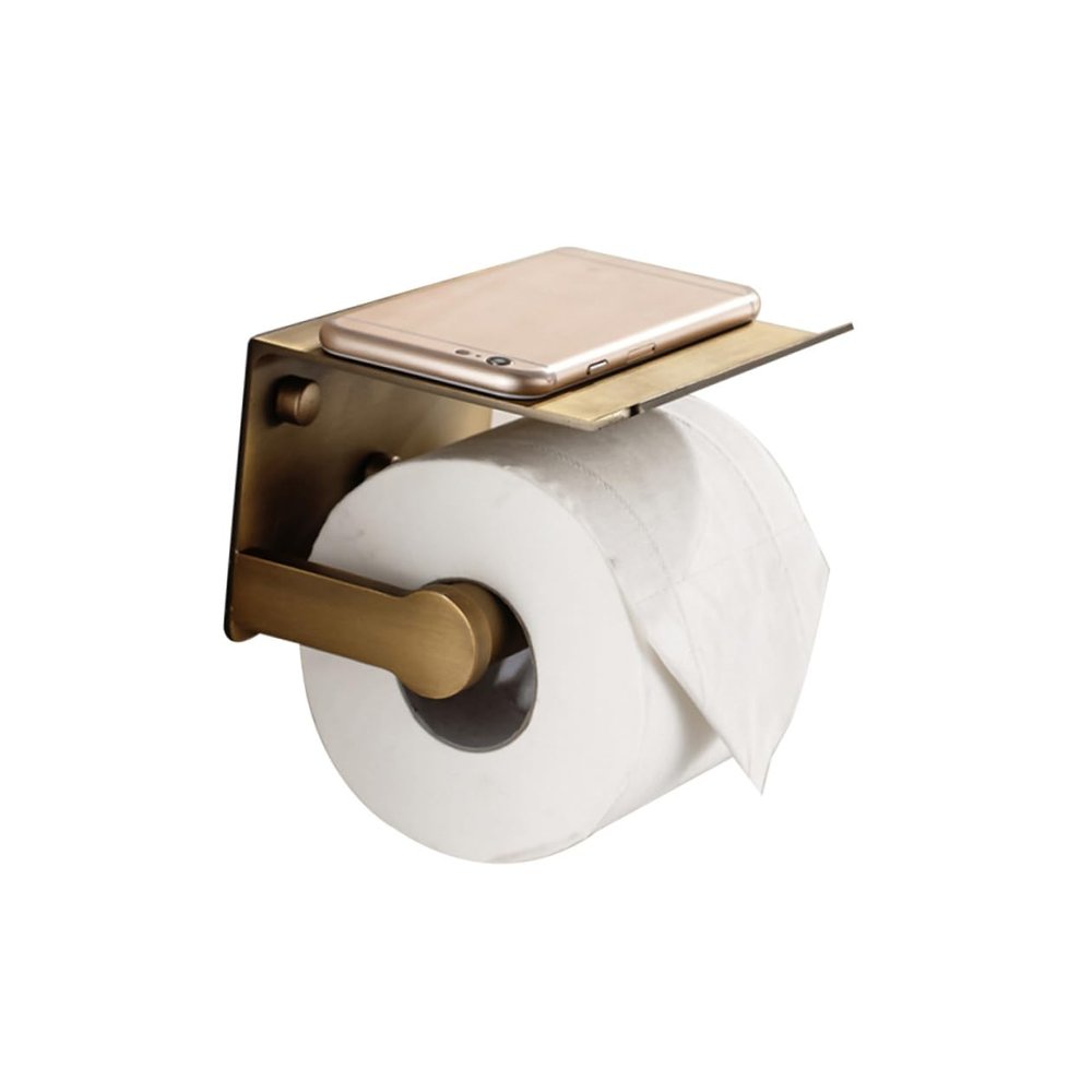 Amosfun Multifunctional Space Aluminum Toilet Paper Holder with Mobile Phone Shelf Antique Finish Tissue Roll Storage Rack for Bathroom Accessories and Stylish Design