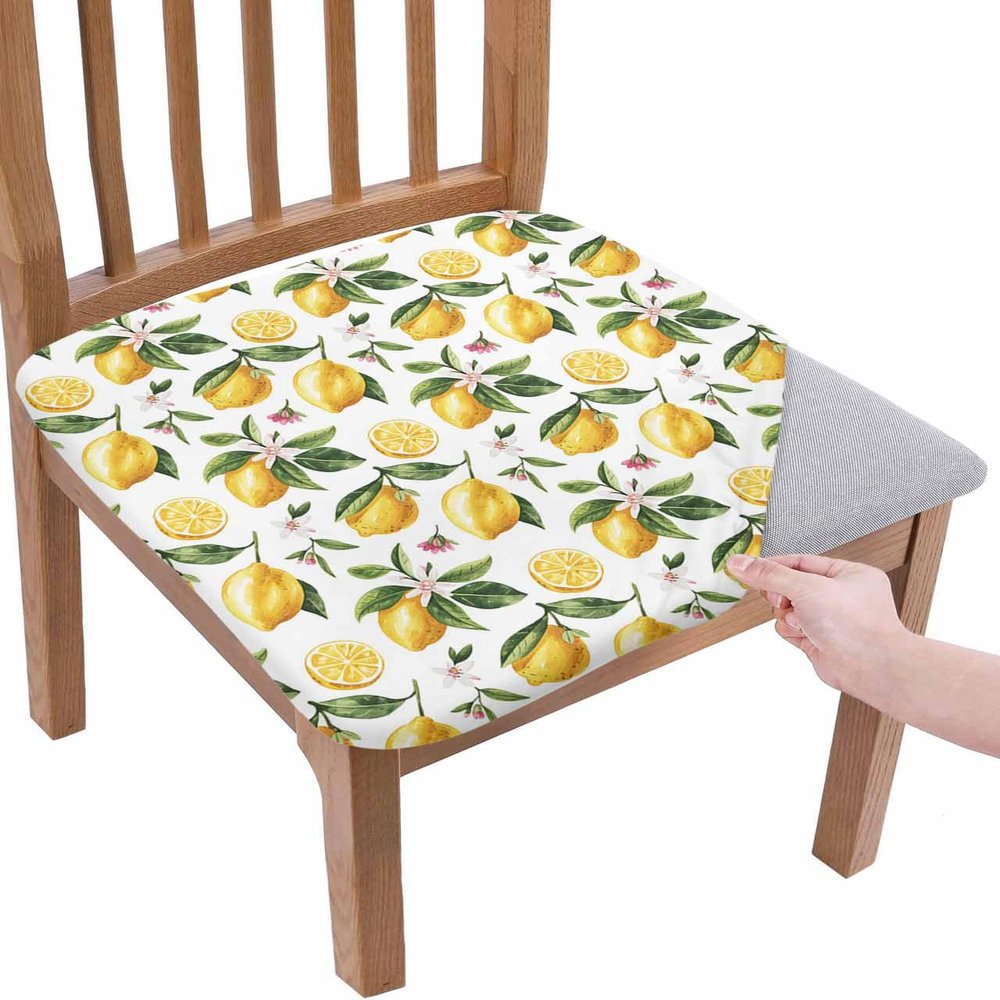 6 Packs Lemon Seat Covers for Dining Chairs,Stretch Fitted Chair Seat Protectors Decorative Office Computer Desk Chair Cushion Removable Slipcovers,Spring Summer Tropical Floral Yellow Green Fruit